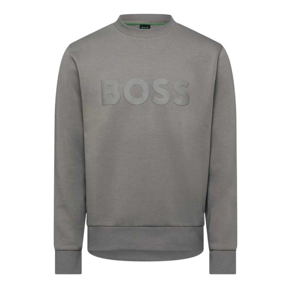 Boss Mens Salbo Wordmark Long-Sleeved Sweatshirt / Gray